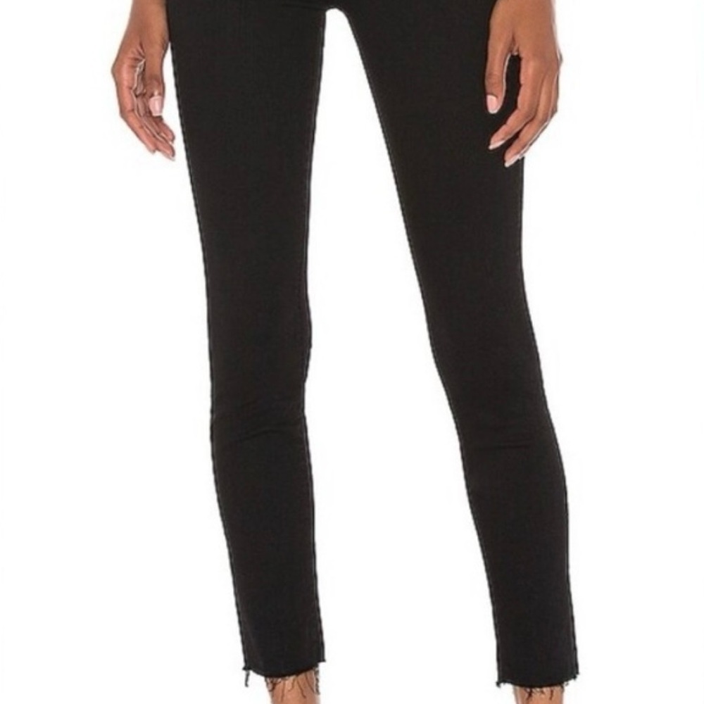 MOTHER Looker Ankle Fray Skinny Jeans Not Guilty Raw Hem in Black, Size 26